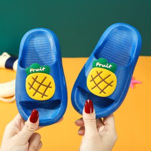 Fun Pineapple Print Kids' Slides | Blue Non-Slip Summer Footwear
